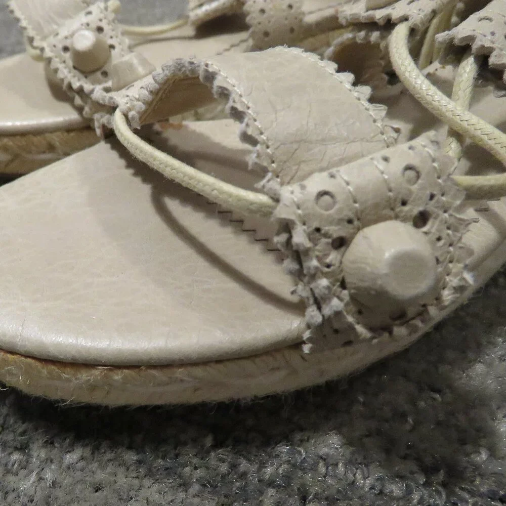 BALENCIAGA PARIS Arena Leather Gladiator Ankle Wrap Espadrilles in Praline Sz 6 - Picture 4 of 15